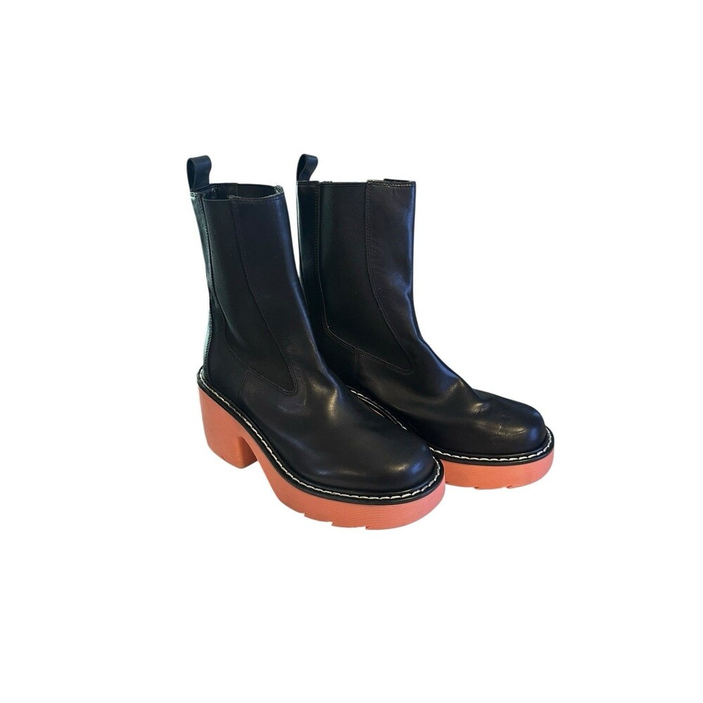 Marc Fisher LTD Halida Black Leather Chelsea Ankle Boots Block Heel Womens 7.5